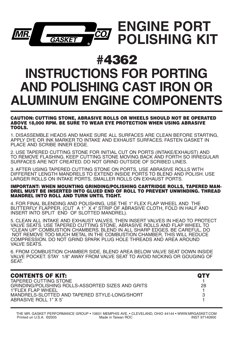 Mr. Gasket 4362 Engine Port Polishing Kit User Manual | 1 page