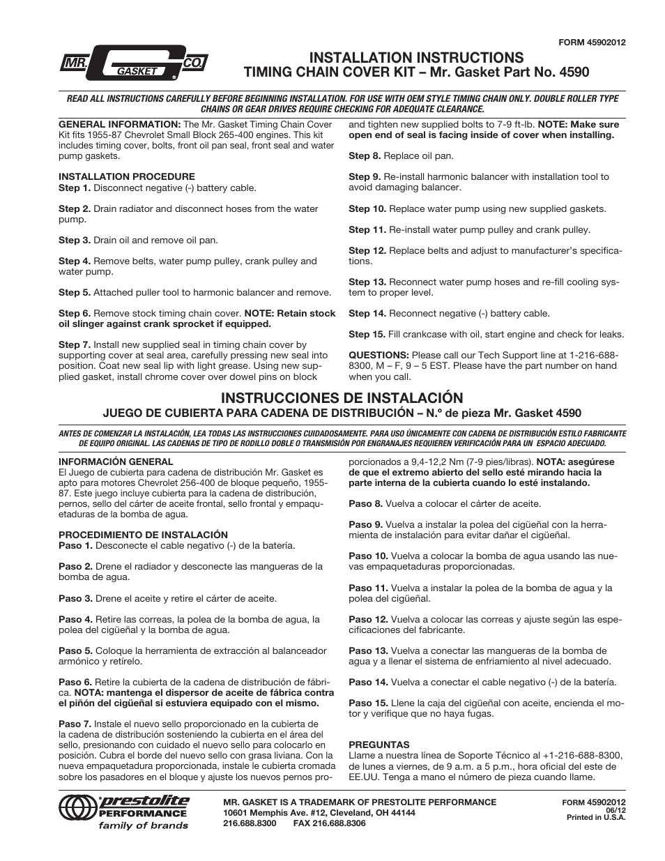 Mr. Gasket 4590 Timing Chain Cover User Manual | 1 page