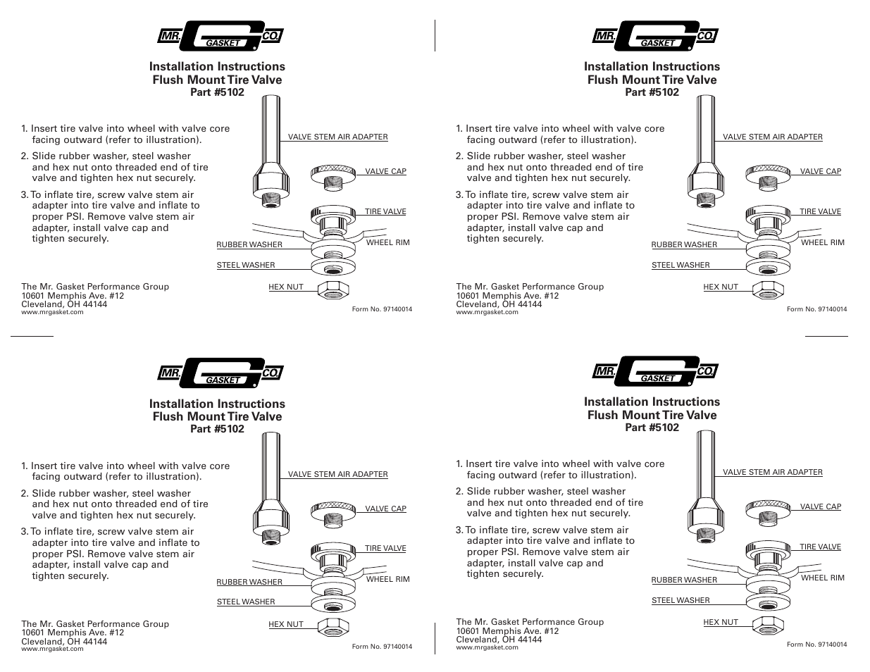 Mr. Gasket 5102 Tire Valve Kit User Manual | 1 page