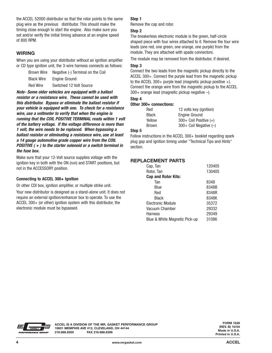 Mallory Ignition Mr_Gasket 52000 SERIES MAGNETIC BREAKERLESS DISTRIBUTORS User Manual | Page 4 / 4