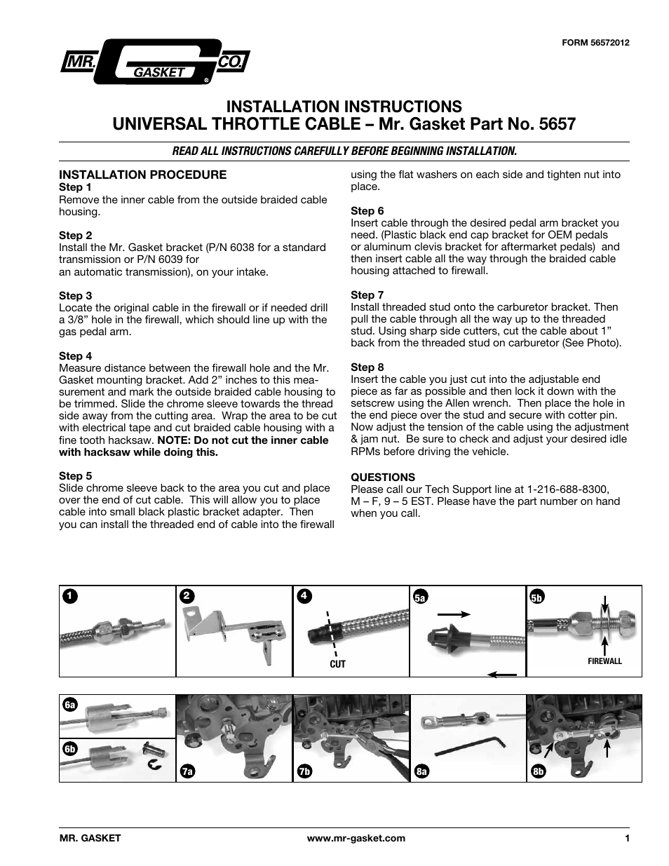 Mr. Gasket 5657 Throttle Cable Steel Braided User Manual | 2 pages