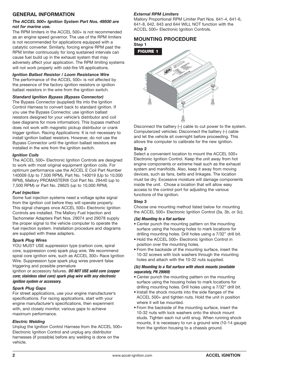 Mallory Ignition ACCEL 500+ ELECTRONIC IGNITION CONTROL 49500 User Manual | Page 2 / 12