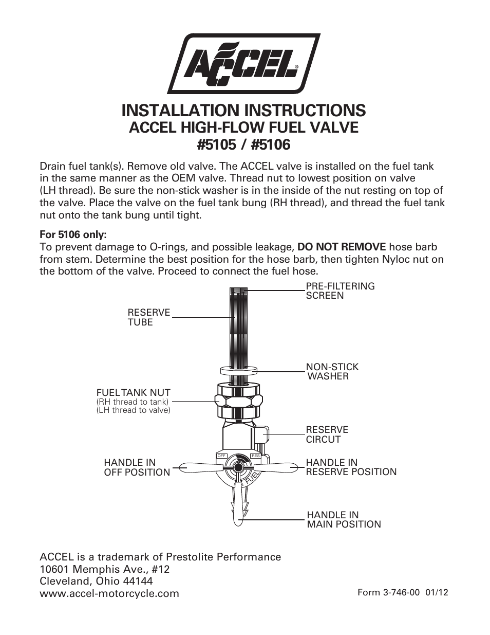 Mallory Ignition ACCEL High Flow Fuel Valve 5105_5106 User Manual | 1 page