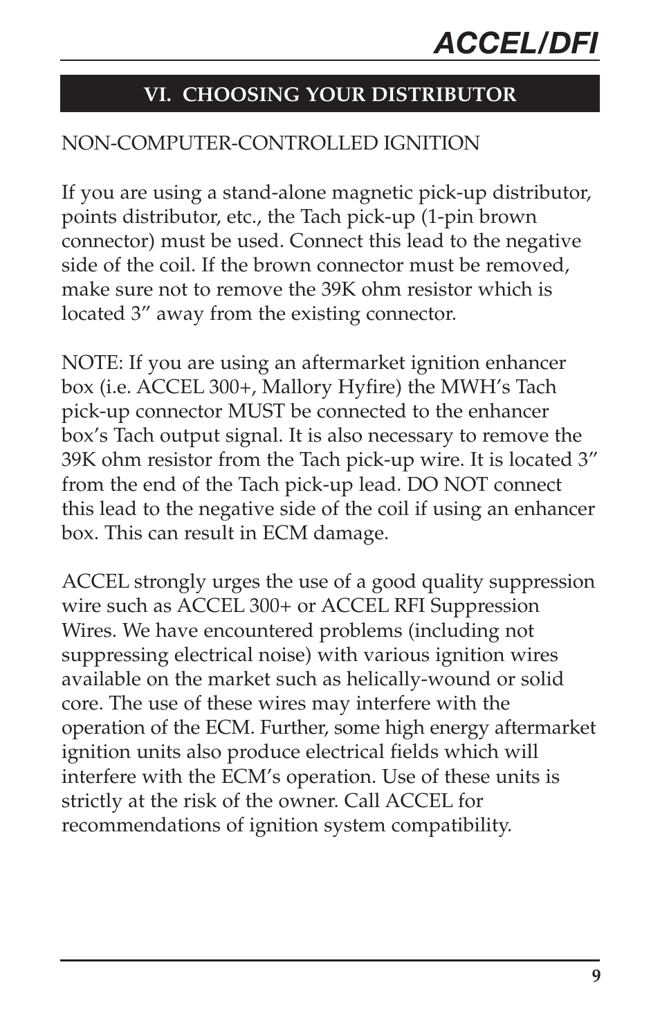 Accel/dfi | Mallory Ignition ACCEL Digital Fuel Injection Engine Management System 74030 User Manual | Page 11 / 26