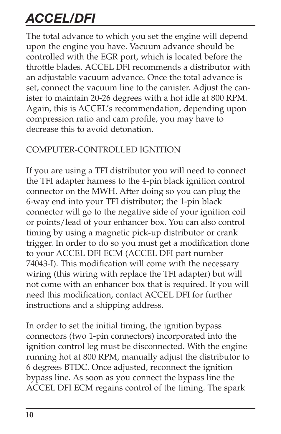 Accel/dfi | Mallory Ignition ACCEL Digital Fuel Injection Engine Management System 74030 User Manual | Page 12 / 26
