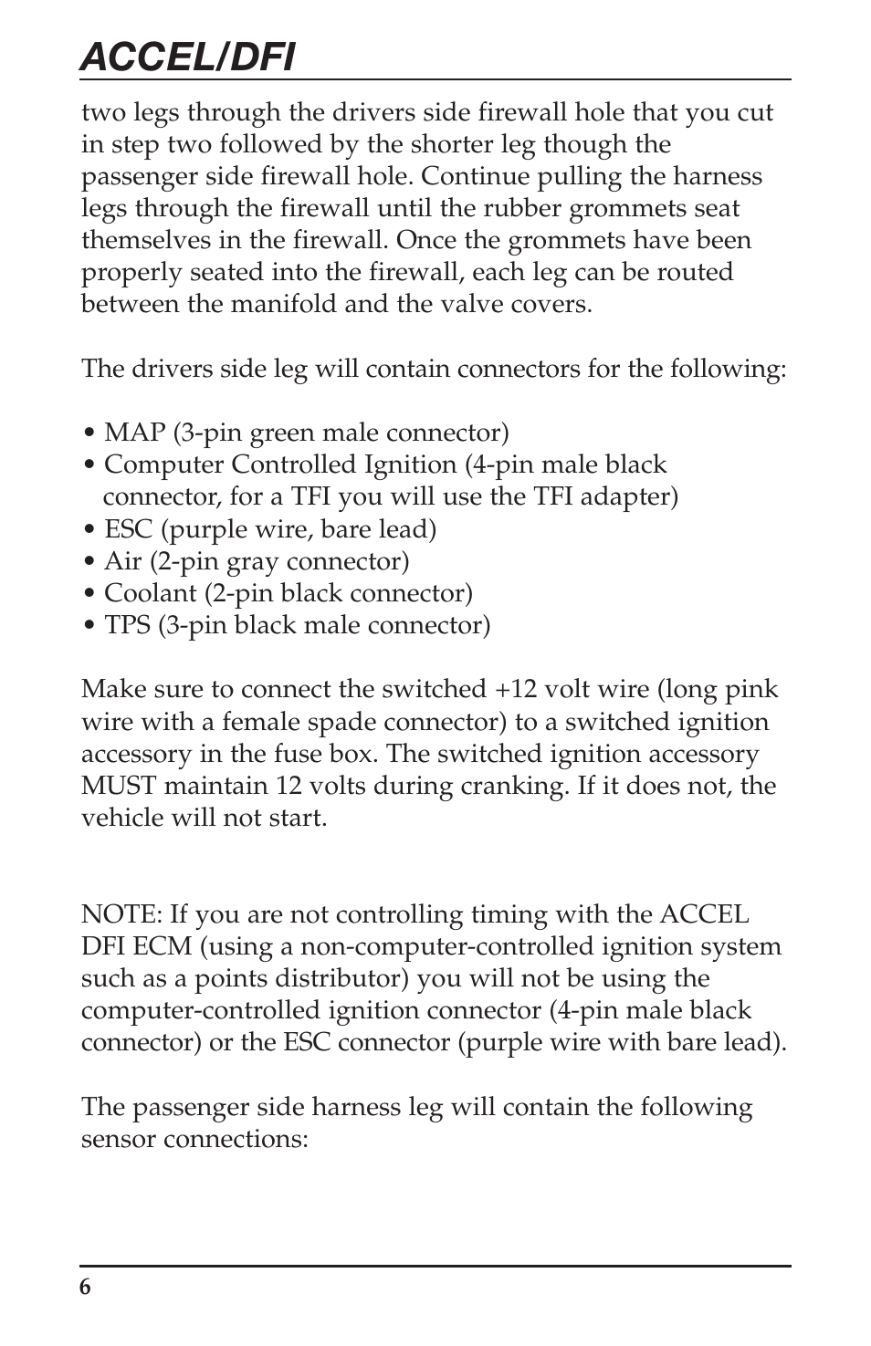 Accel/dfi | Mallory Ignition ACCEL Digital Fuel Injection Engine Management System 74030 User Manual | Page 8 / 26