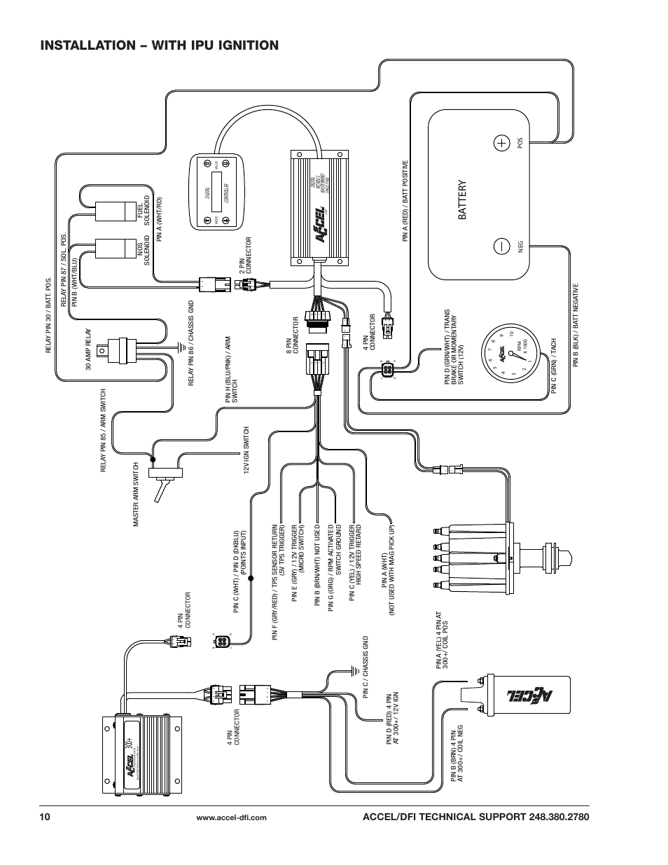 Installation – with ipu ignition, Ba tter y | Mallory Ignition ACCEL DIGITAL NITROUS PROCESSOR 74186 User Manual | Page 10 / 20