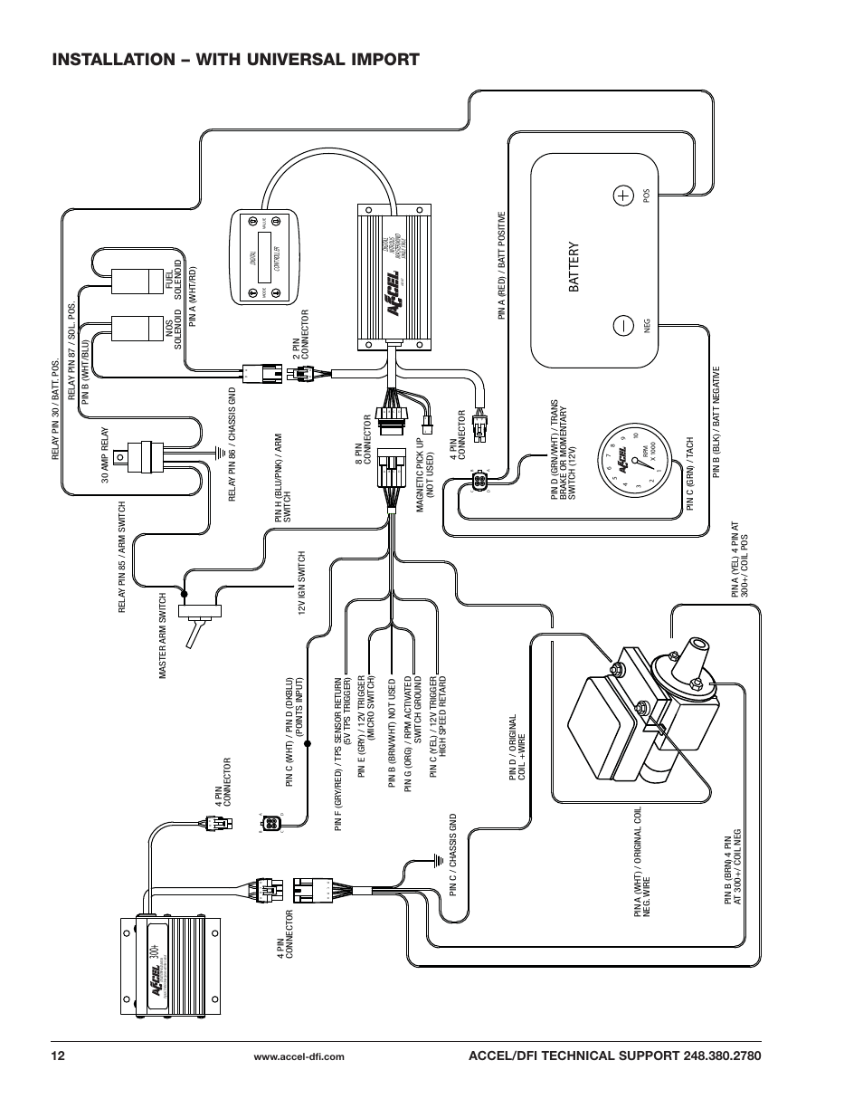 Installation – with universal import, Ba tter y | Mallory Ignition ACCEL DIGITAL NITROUS PROCESSOR 74186 User Manual | Page 12 / 20