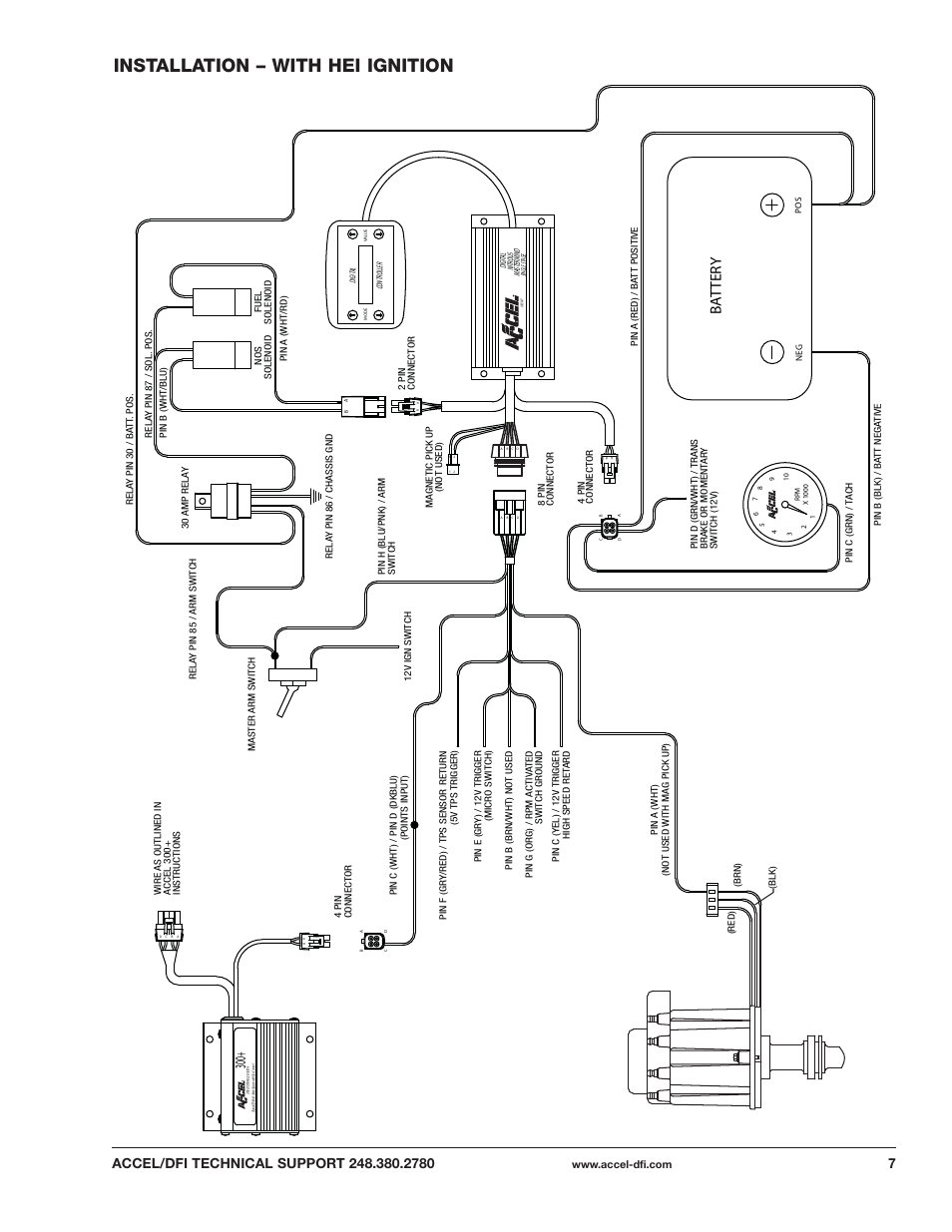 Installation – with hei ignition, Ba tter y | Mallory Ignition ACCEL DIGITAL NITROUS PROCESSOR 74186 User Manual | Page 7 / 20