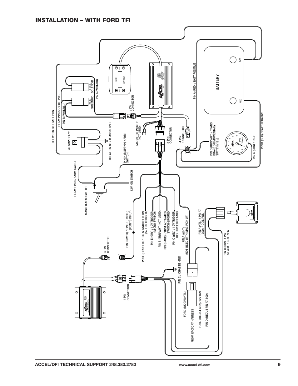 Installation – with ford tfi, Ba tter y | Mallory Ignition ACCEL DIGITAL NITROUS PROCESSOR 74186 User Manual | Page 9 / 20