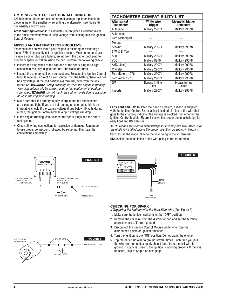 Tachometer compatibility list | Mallory Ignition ACCEL DFI 6A Electronic Ignition Control Module for Distributor Equipped Engines 75606 User Manual | Page 4 / 12
