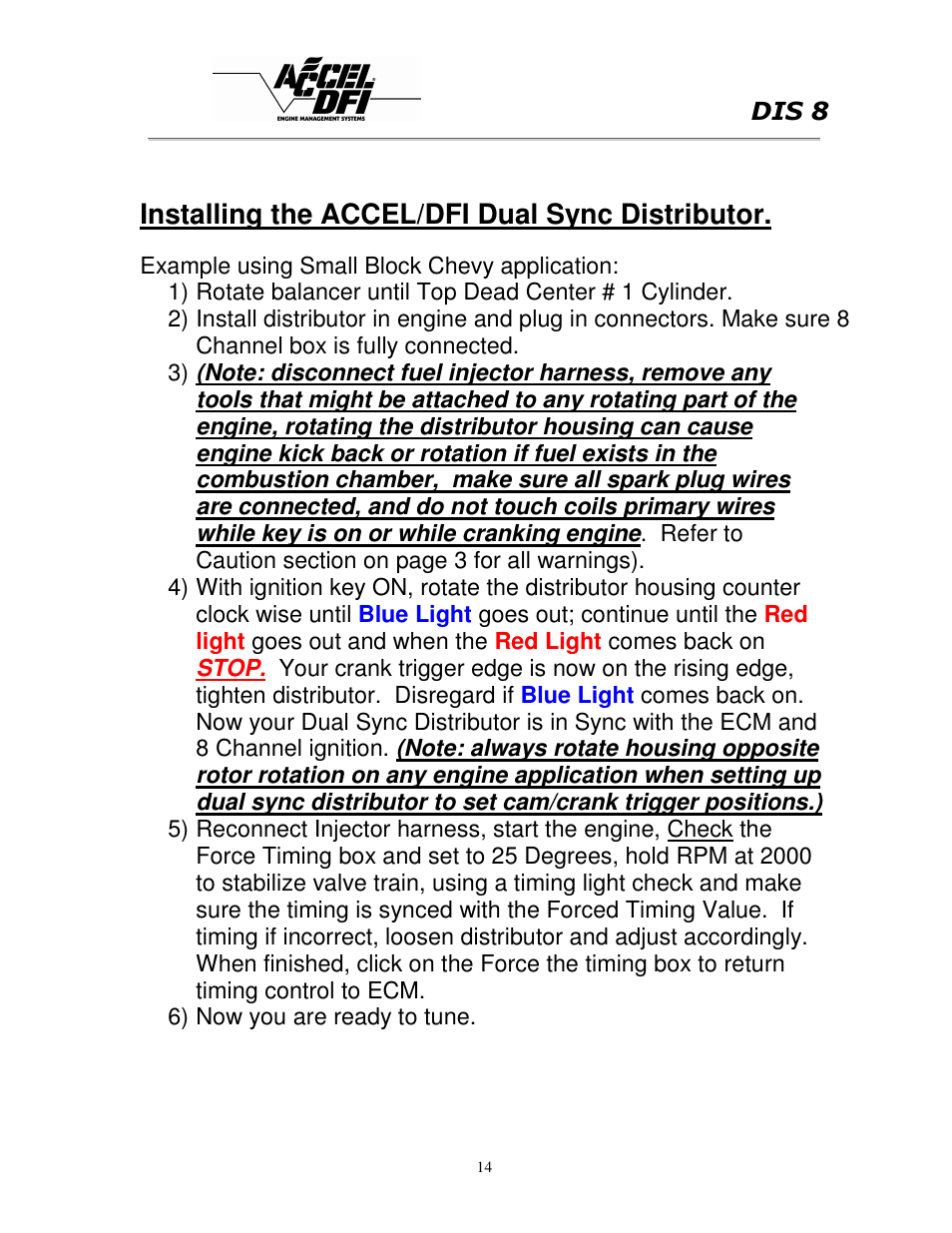 Installing the accel/dfi dual sync distributor | Mallory Ignition ACCEL DIS 8 75610 User Manual | Page 14 / 25