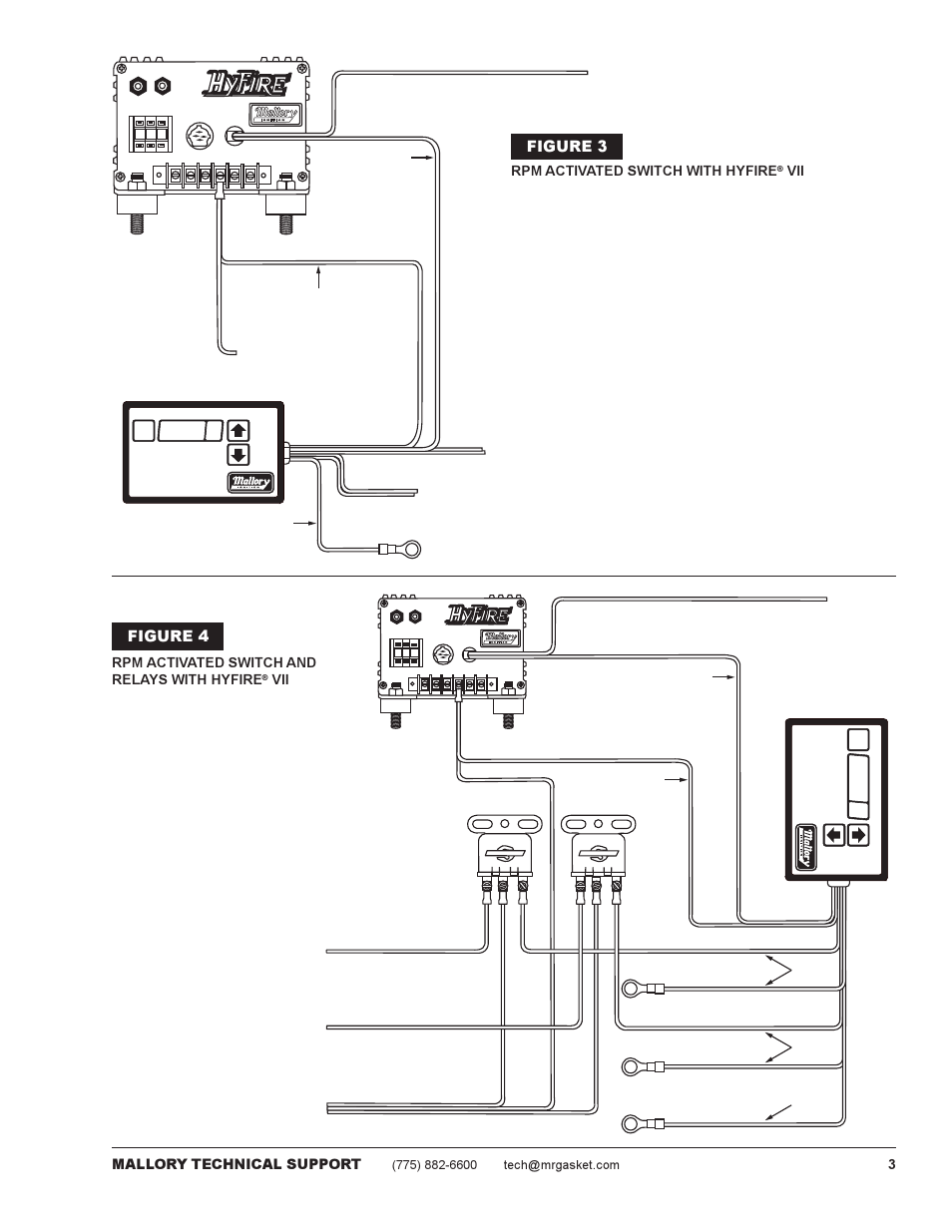 Figure 3, Figure 4, 3mallory technical support | Rpm activated switch with hyfire, Vii rpm activated switch and relays with hyfire | Mallory Ignition Mallory window rpm activated switch 646 User Manual | Page 3 / 8