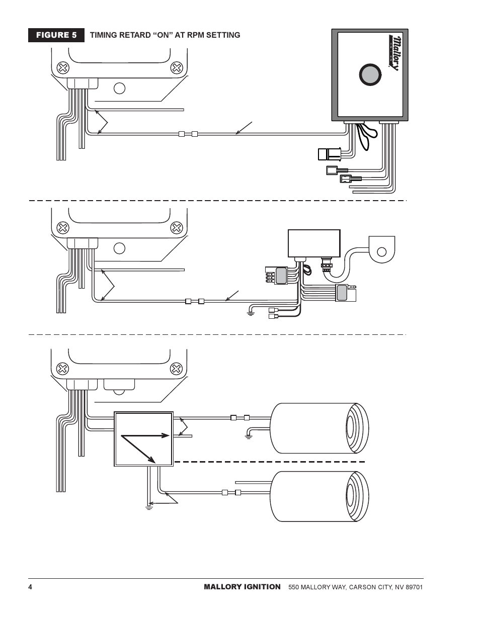 Figure 5 timing retard on at rpm setting, Mallory ignition | Mallory Ignition Mallory window rpm activated switch 646 User Manual | Page 4 / 8