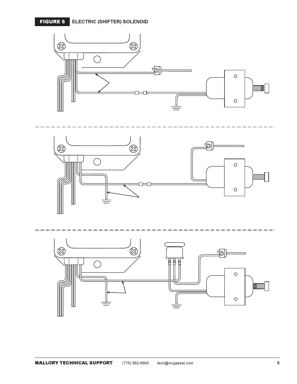 Figure 6 electric (shifter) solenoid, 5mallory technical support | Mallory Ignition Mallory window rpm activated switch 646 User Manual | Page 5 / 8