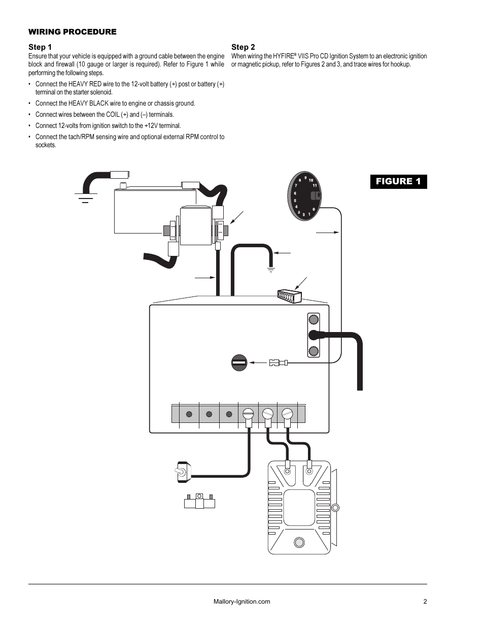 Hyfire, Cd ignition system, Figure 1 | Wiring procedure step 1, Step 2, When wiring the hyfire | Mallory Ignition Mallory HYFIRE VII Series Electronic Ignition Controls 667S User Manual | Page 3 / 6