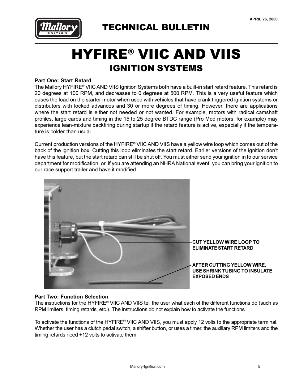 Hyfire, Viic and viis, Ignition systems | Technical bulletin | Mallory Ignition Mallory HYFIRE VII Series Electronic Ignition Controls 667S User Manual | Page 6 / 6