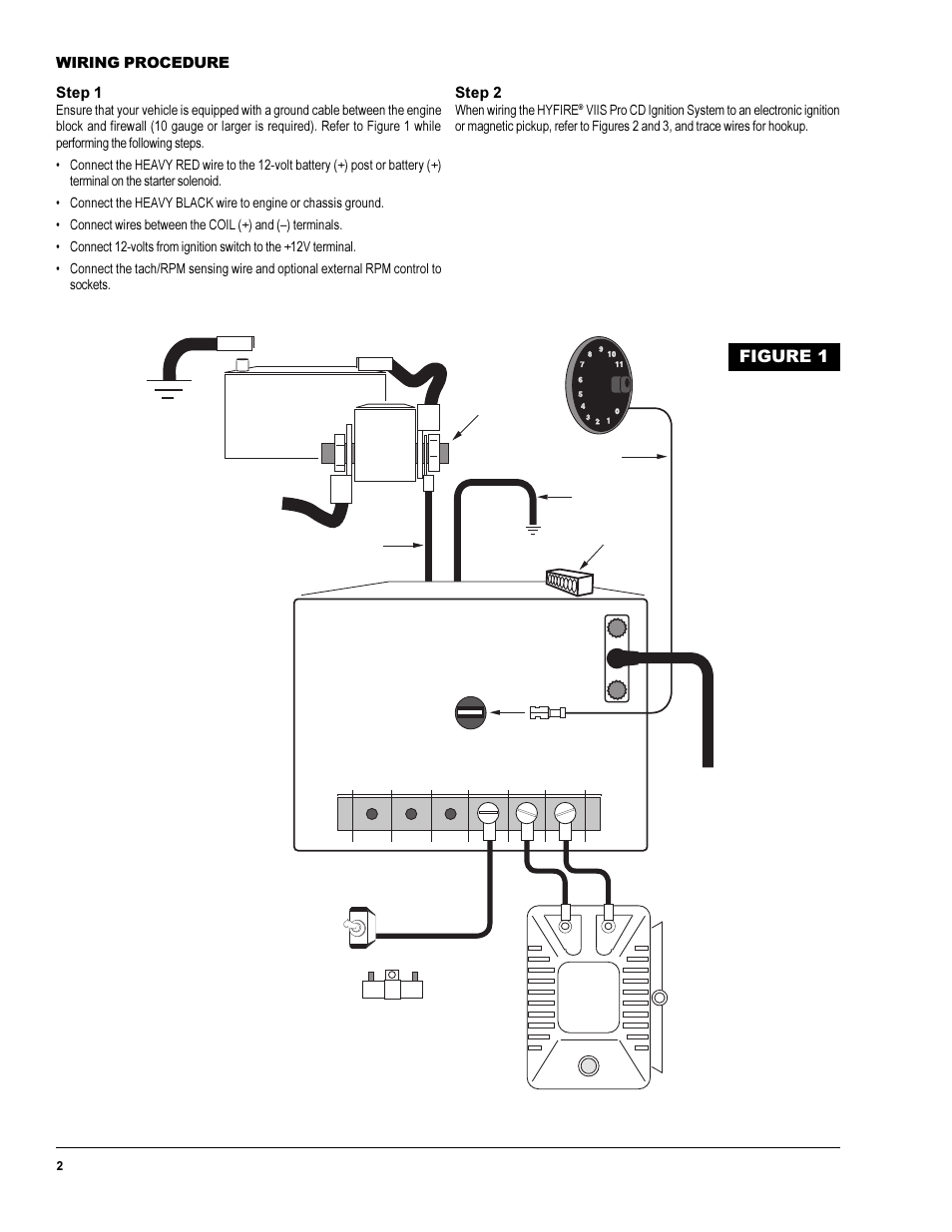 Hyfire, Cd ignition system, Figure 1 | Wiring procedure step 1, Step 2, When wiring the hyfire | Mallory Ignition Mallory HYFIRE VIIS SPORTSMAN CD IGNITION SYSTEM 667S User Manual | Page 2 / 4