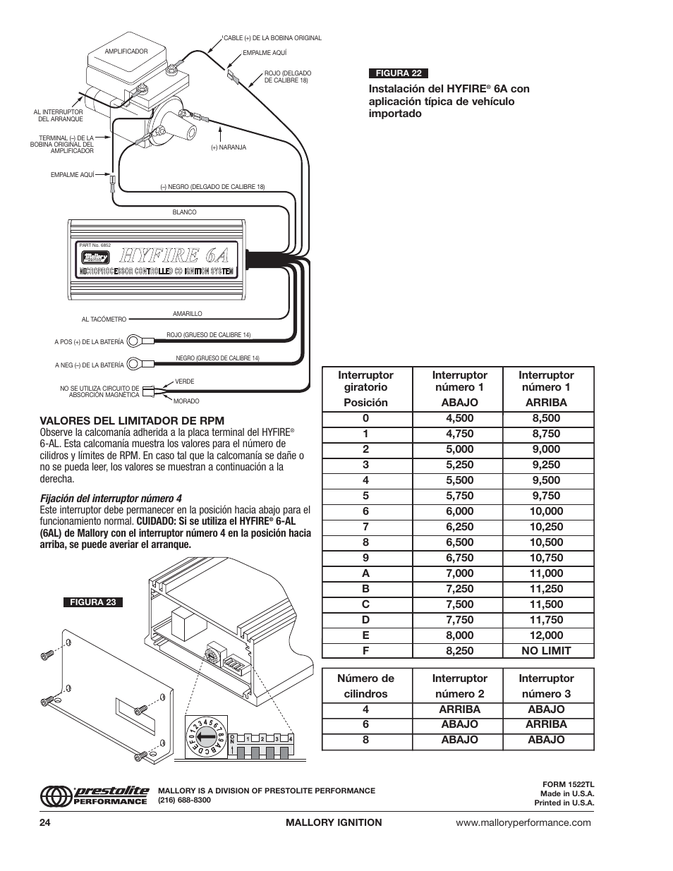 Hhy yf fiir re e 6 6a a | Mallory Ignition Mallory HYFIRE 6A and 6AL SERIES ELECTRONIC IGNITION CONTROLS 6852M_6853M User Manual | Page 24 / 36