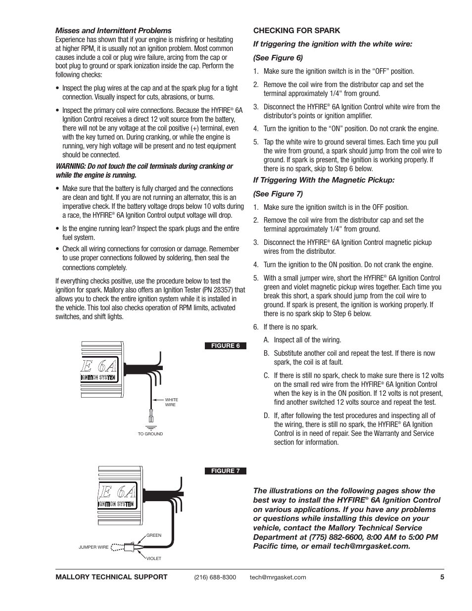 Mallory Ignition Mallory HYFIRE 6A and 6AL SERIES ELECTRONIC IGNITION CONTROLS 6852M_6853M User Manual | Page 5 / 36