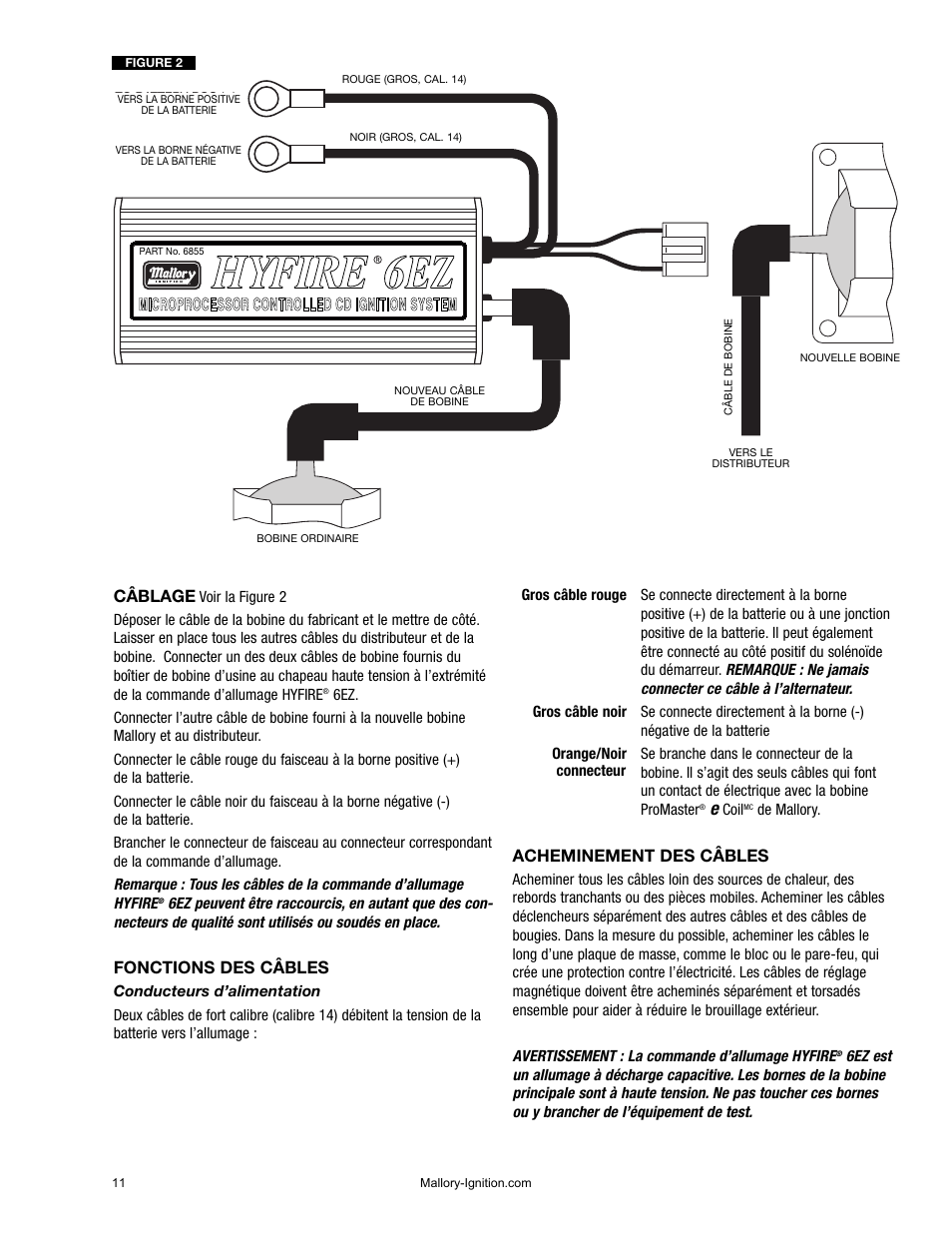 Câblage, Fonctions des câbles, Acheminement des câbles | Mallory Ignition Mallory Hyre 6EZ and 6EZ RPML 6855M_6856M User Manual | Page 12 / 15