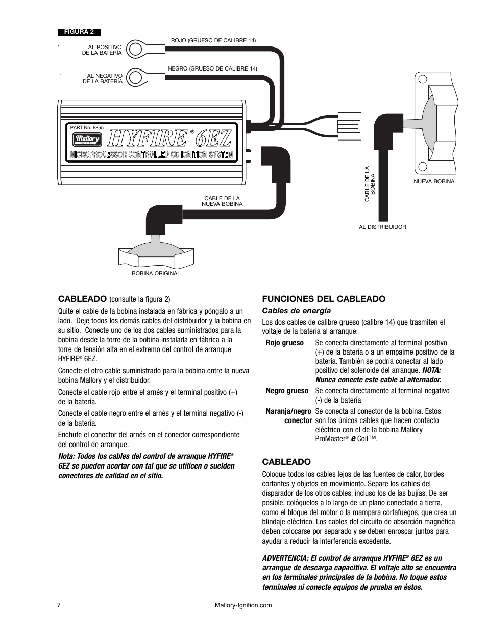 Cableado, Funciones del cableado | Mallory Ignition Mallory Hyre 6EZ and 6EZ RPML 6855M_6856M User Manual | Page 8 / 15