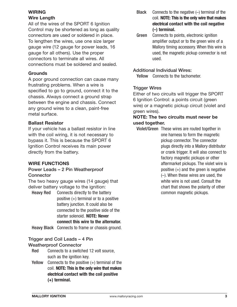 Mallory Ignition Mallory SPORT 6 ELECTRONIC IGNITION CONTROL 6862m_6863m User Manual | Page 3 / 12