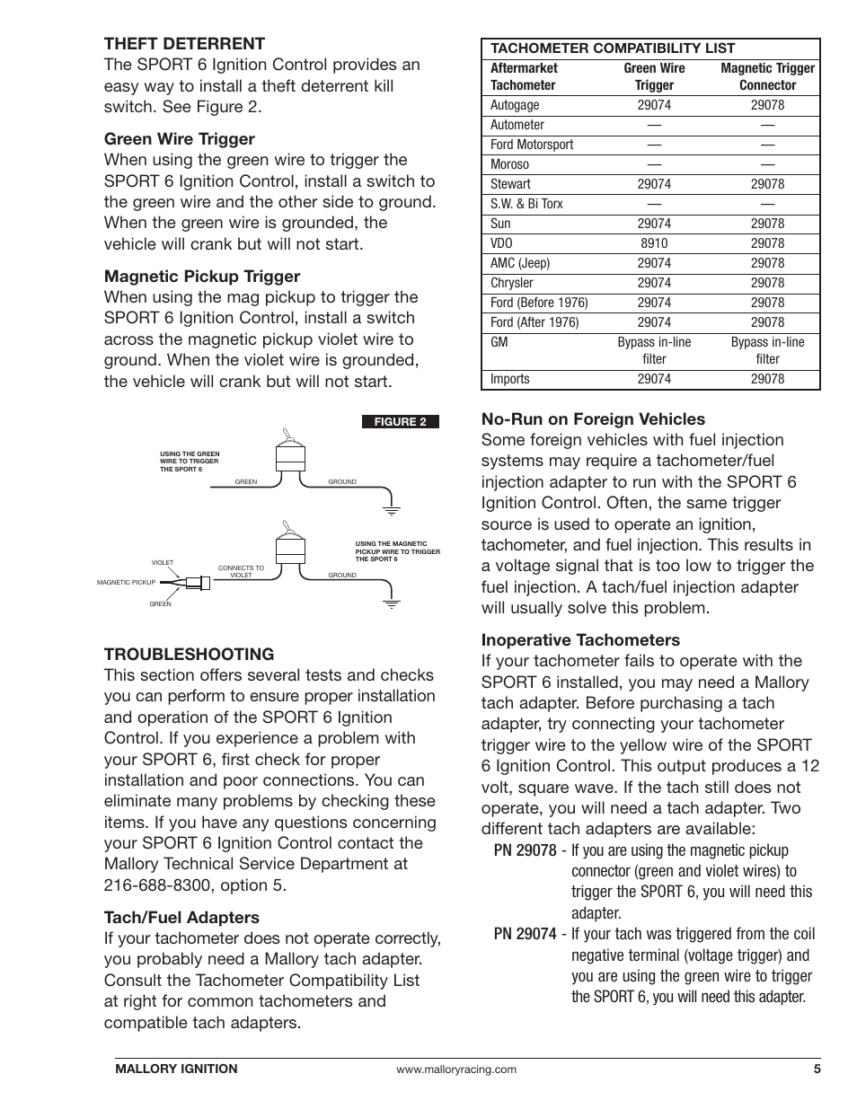 Mallory Ignition Mallory SPORT 6 ELECTRONIC IGNITION CONTROL 6862m_6863m User Manual | Page 5 / 12