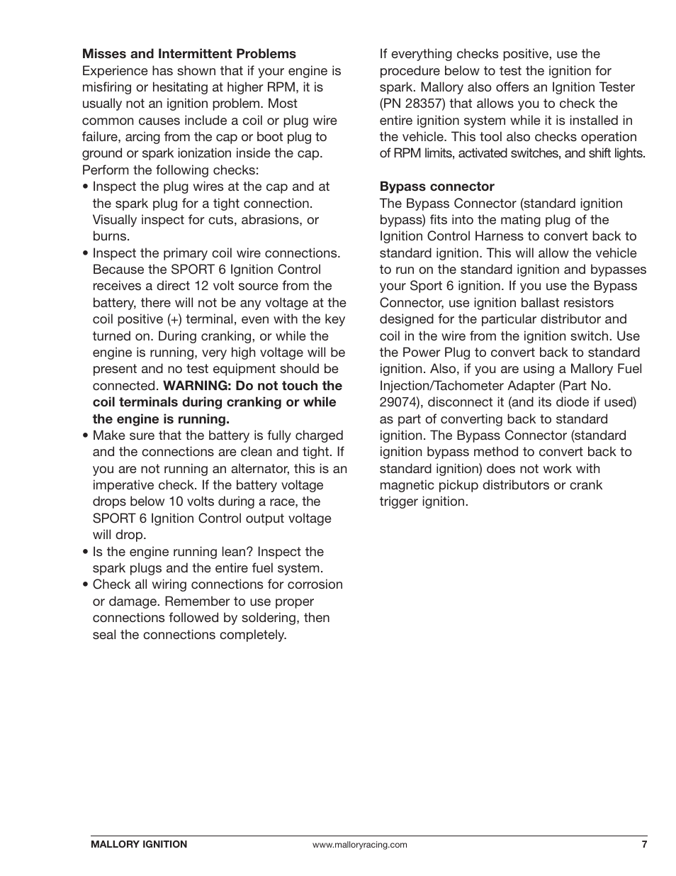 Mallory Ignition Mallory SPORT 6 ELECTRONIC IGNITION CONTROL 6862m_6863m User Manual | Page 7 / 12