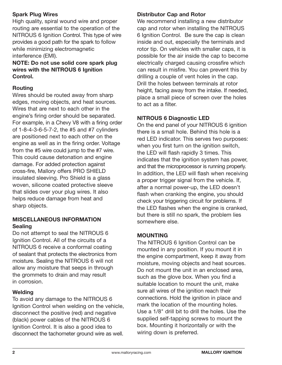 Mallory Ignition Mallory NITROUS 6 ELECTRONIC IGNITION CONTROL 6865M User Manual | Page 2 / 12