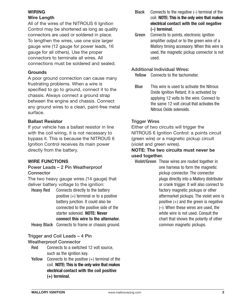 Mallory Ignition Mallory NITROUS 6 ELECTRONIC IGNITION CONTROL 6865M User Manual | Page 3 / 12