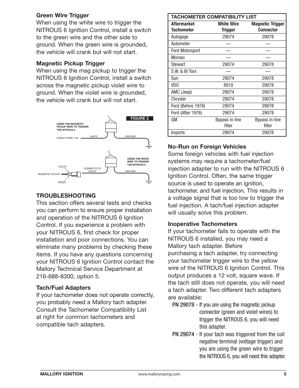 Mallory Ignition Mallory NITROUS 6 ELECTRONIC IGNITION CONTROL 6865M User Manual | Page 5 / 12