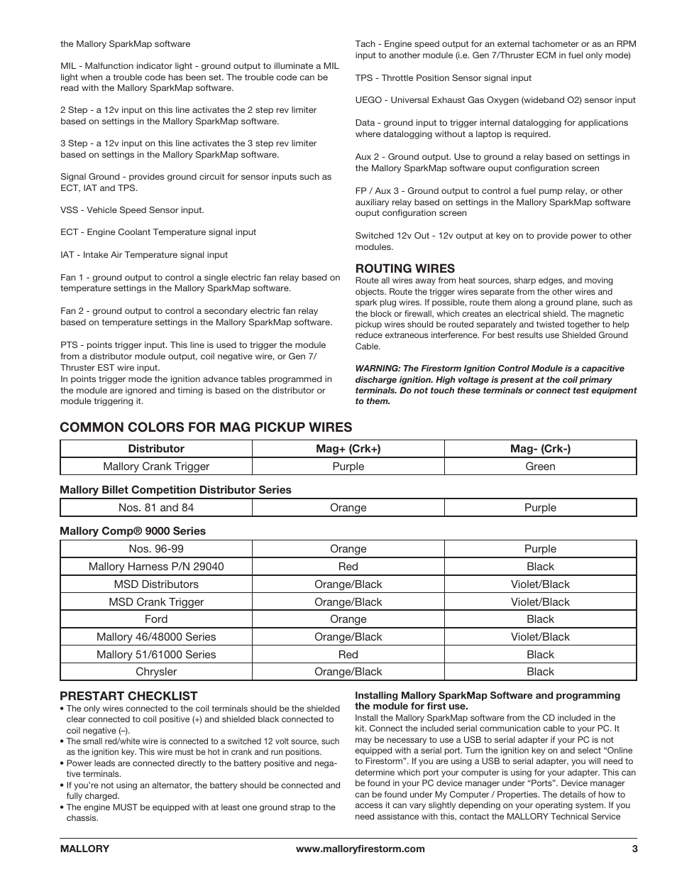 Common colors for mag pickup wires | Mallory Ignition Mallory FIRESTORM CD SINGLE COIL HARDWARE 69000S_69000SR User Manual | Page 3 / 10