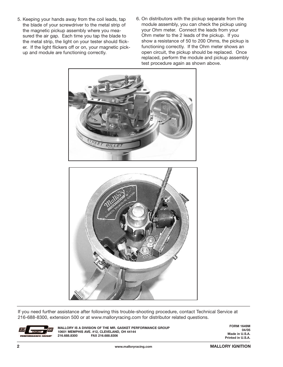 Mallory Ignition Mallory TROUBLE SHOOTING GUIDE MAGNETIC TRIGGERED DISTRIBUTORS User Manual | Page 2 / 2