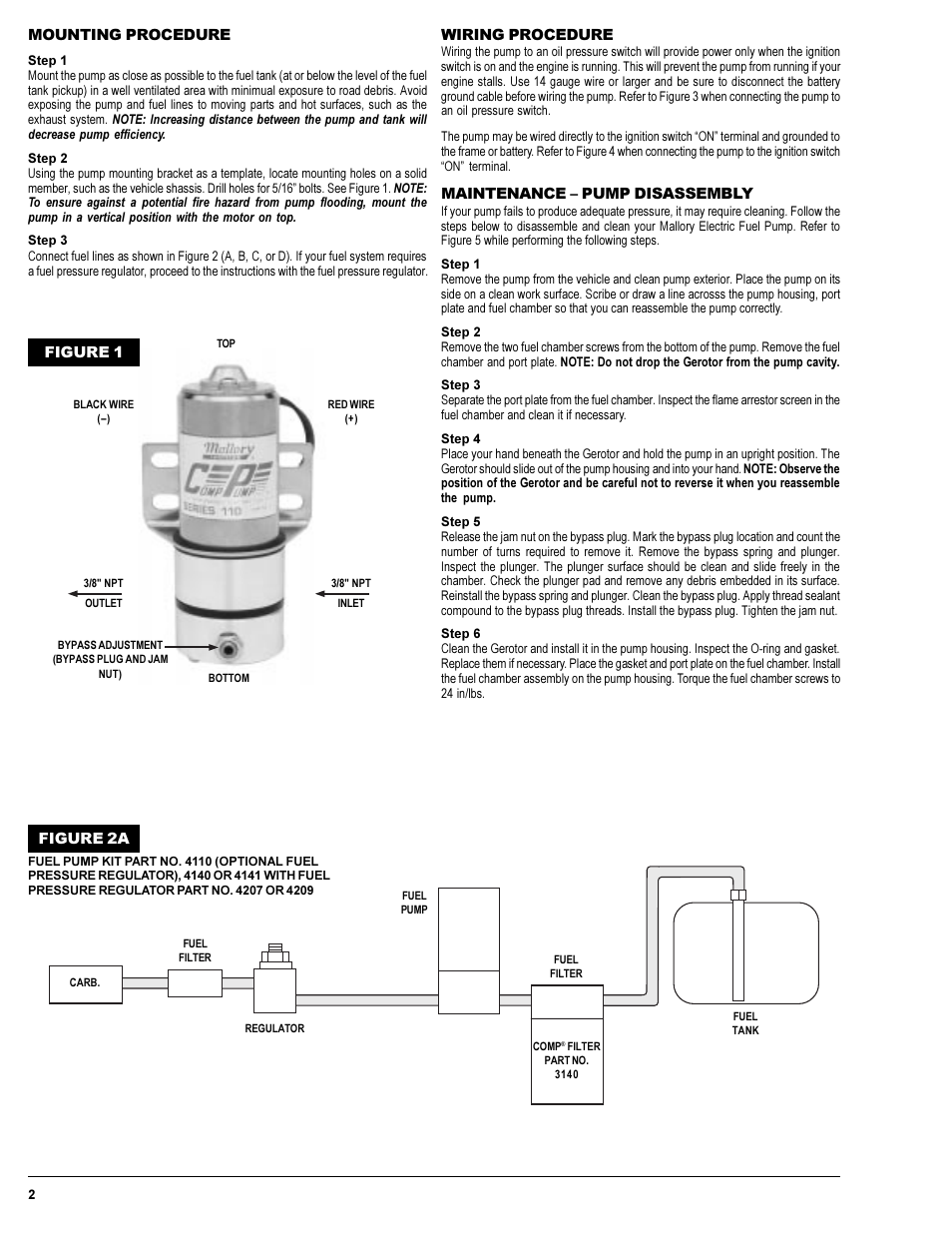 Mallory Ignition Mallory COMP PUMP SERIES 110 AND 140 ELECTRIC FUEL PUMPS 4110_4150 User Manual | Page 2 / 4