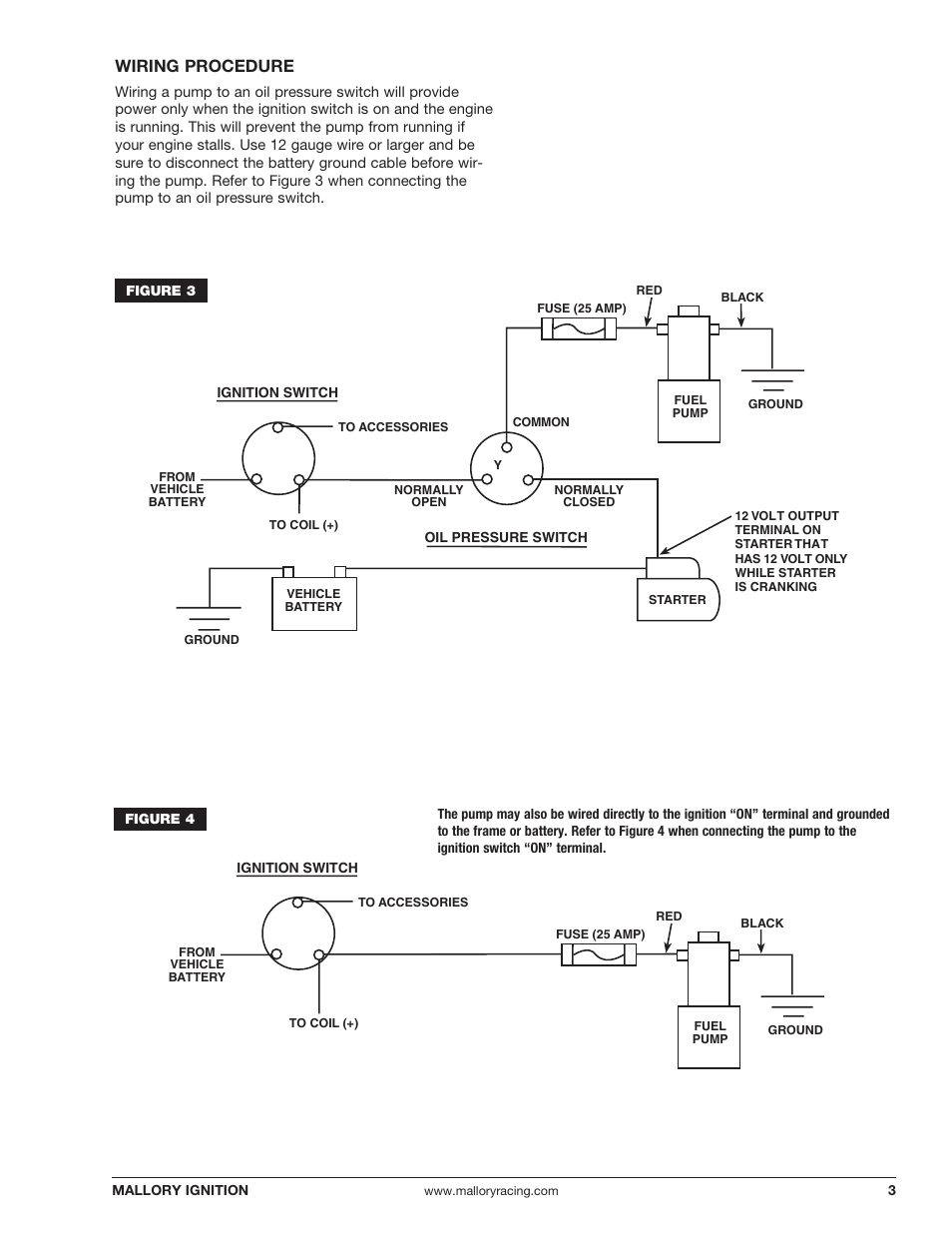 Wiring procedure | Mallory Ignition Mallory COMP PUMP SERIES 110FI ELECTRIC FUEL PUMP 5110FI User Manual | Page 3 / 4