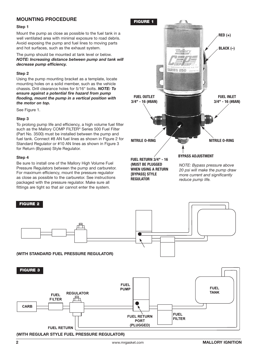 Mounting procedure | Mallory Ignition Mallory COMP PUMP SERIES 250 ELECTRIC FUEL PUMP 5250_5250A User Manual | Page 2 / 4