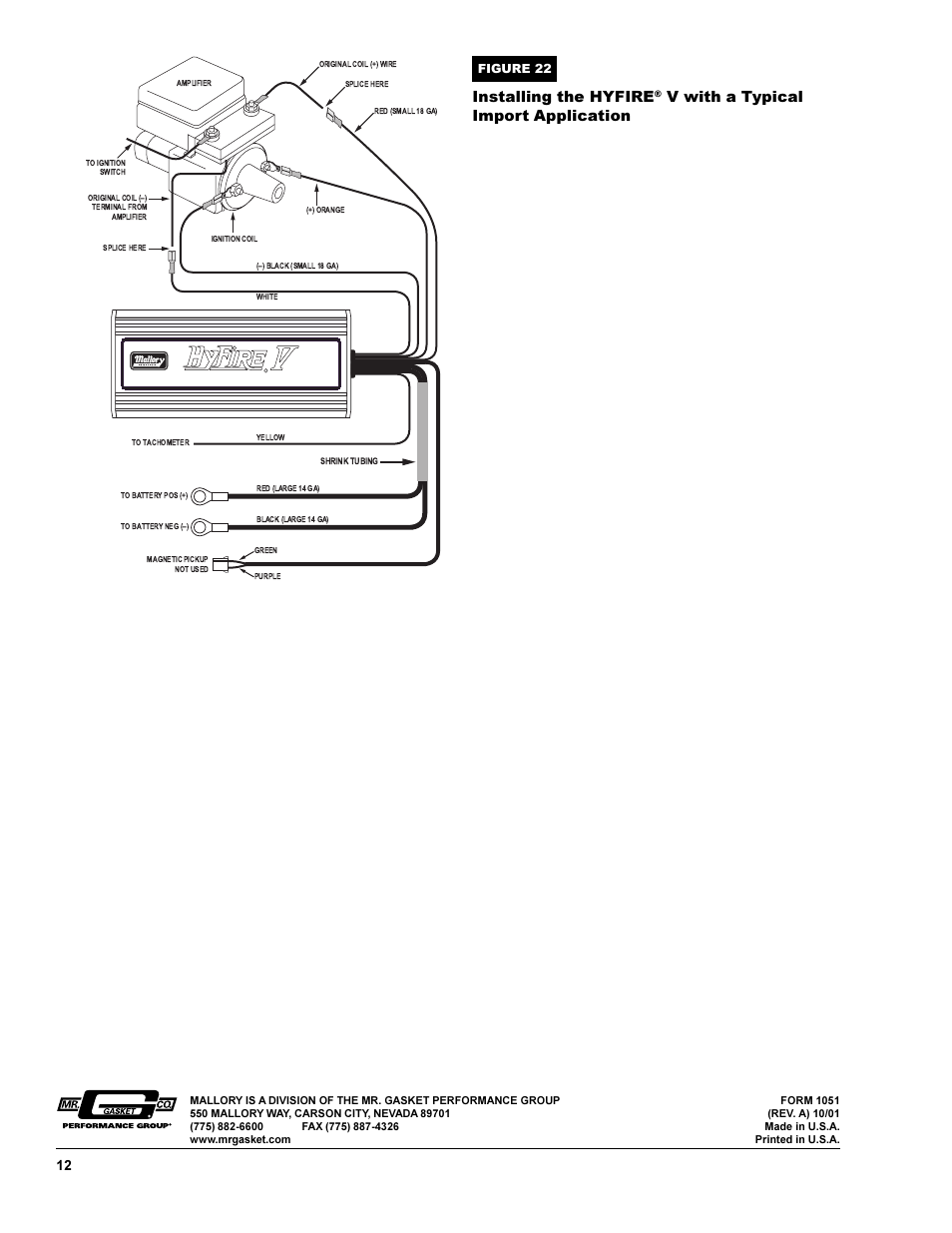 Installing the hyfire, V with a typical import application | Mallory Ignition Mallory HYFIRE V ELECTRONIC IGNITION CONTROL 585 User Manual | Page 12 / 12