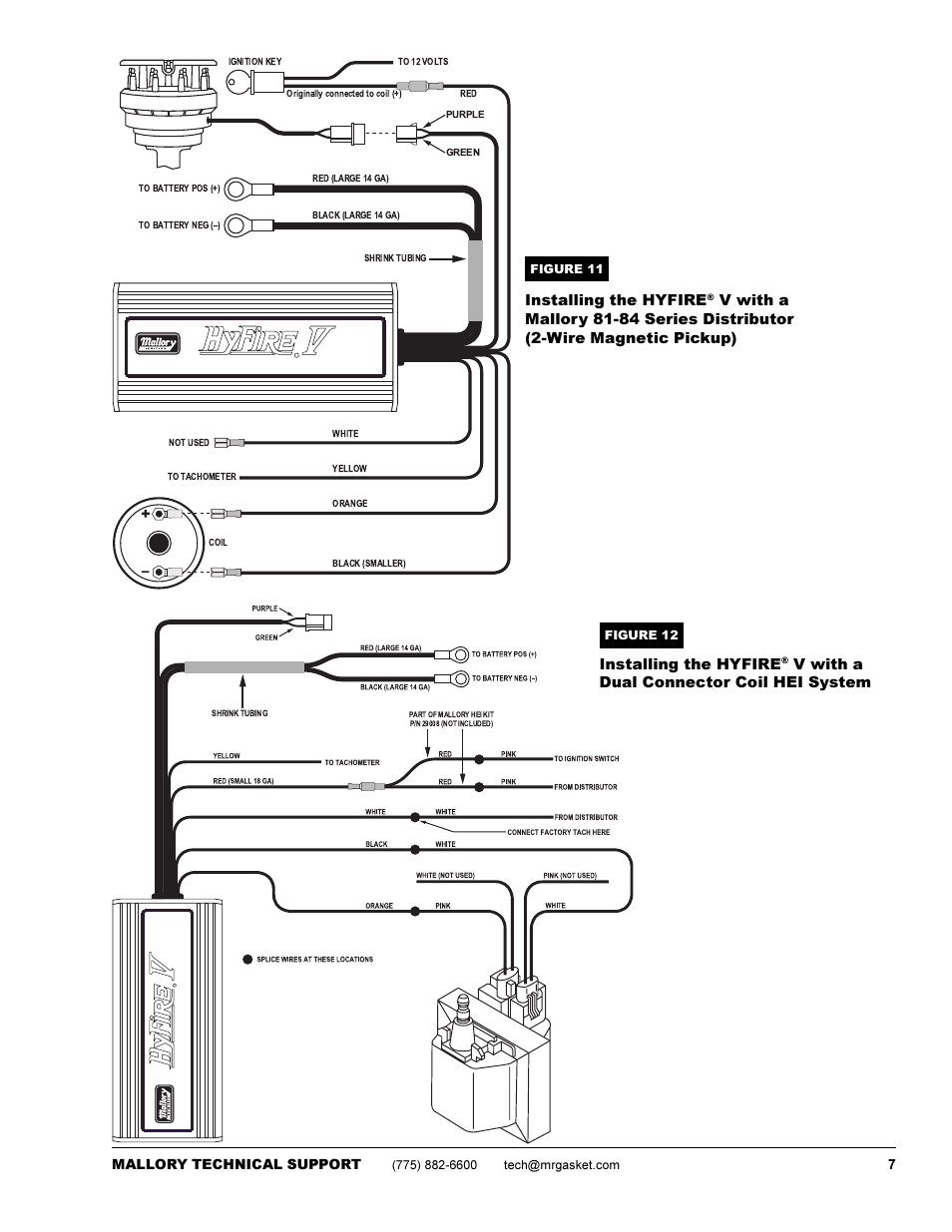 Installing the hyfire, V with a dual connector coil hei system, 7mallory technical support | Mallory Ignition Mallory HYFIRE V ELECTRONIC IGNITION CONTROL 585 User Manual | Page 7 / 12
