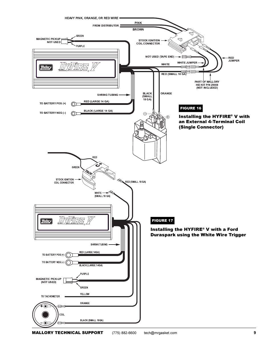 Installing the hyfire, 9mallory technical support, Microprocessor controlled ignition system | Mallory Ignition Mallory HYFIRE V ELECTRONIC IGNITION CONTROL 585 User Manual | Page 9 / 12