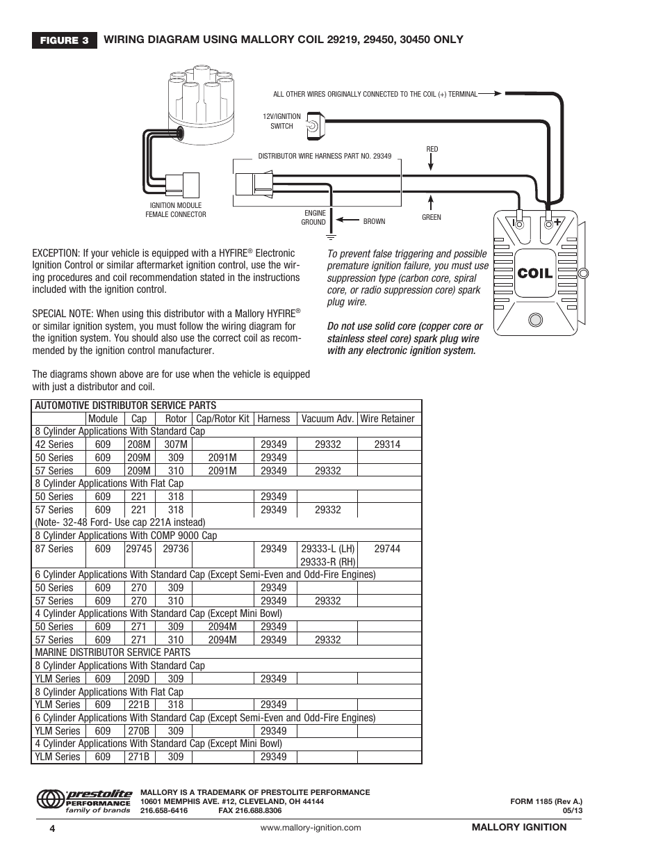 Mallory Ignition Mallory MAGNETIC BREAKERLESS DISTRIBUTOR 609 User Manual | Page 4 / 4