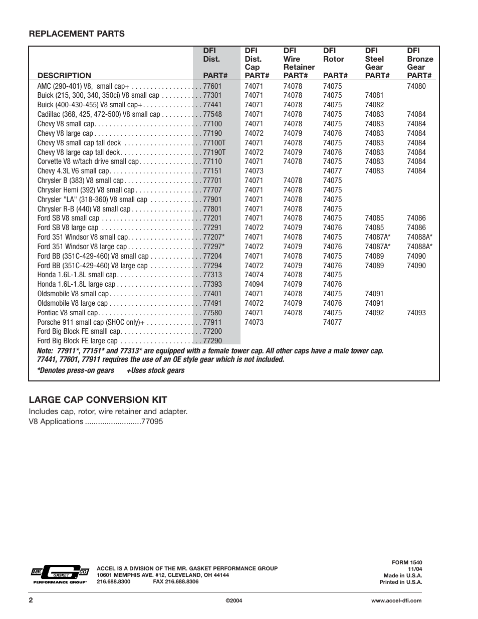 Mallory Ignition Mallory DUAL SYNC DISTRIBUTOR 77_Series User Manual | Page 2 / 2