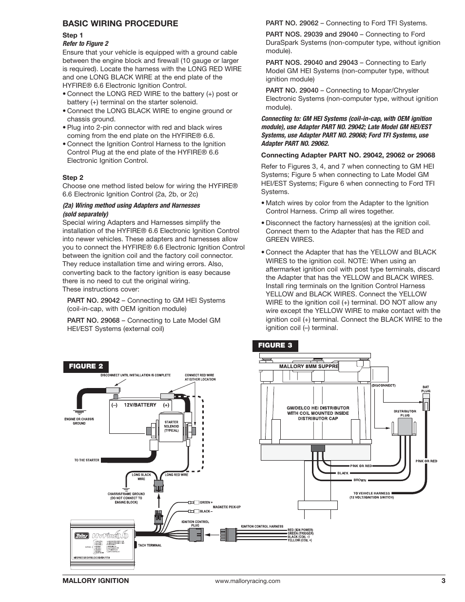 Basic wiring procedure | Mallory Ignition Mallory HYFIRE 6.6 SERIES OF ELECTRONIC IGNITION CONTROL 686m User Manual | Page 3 / 12