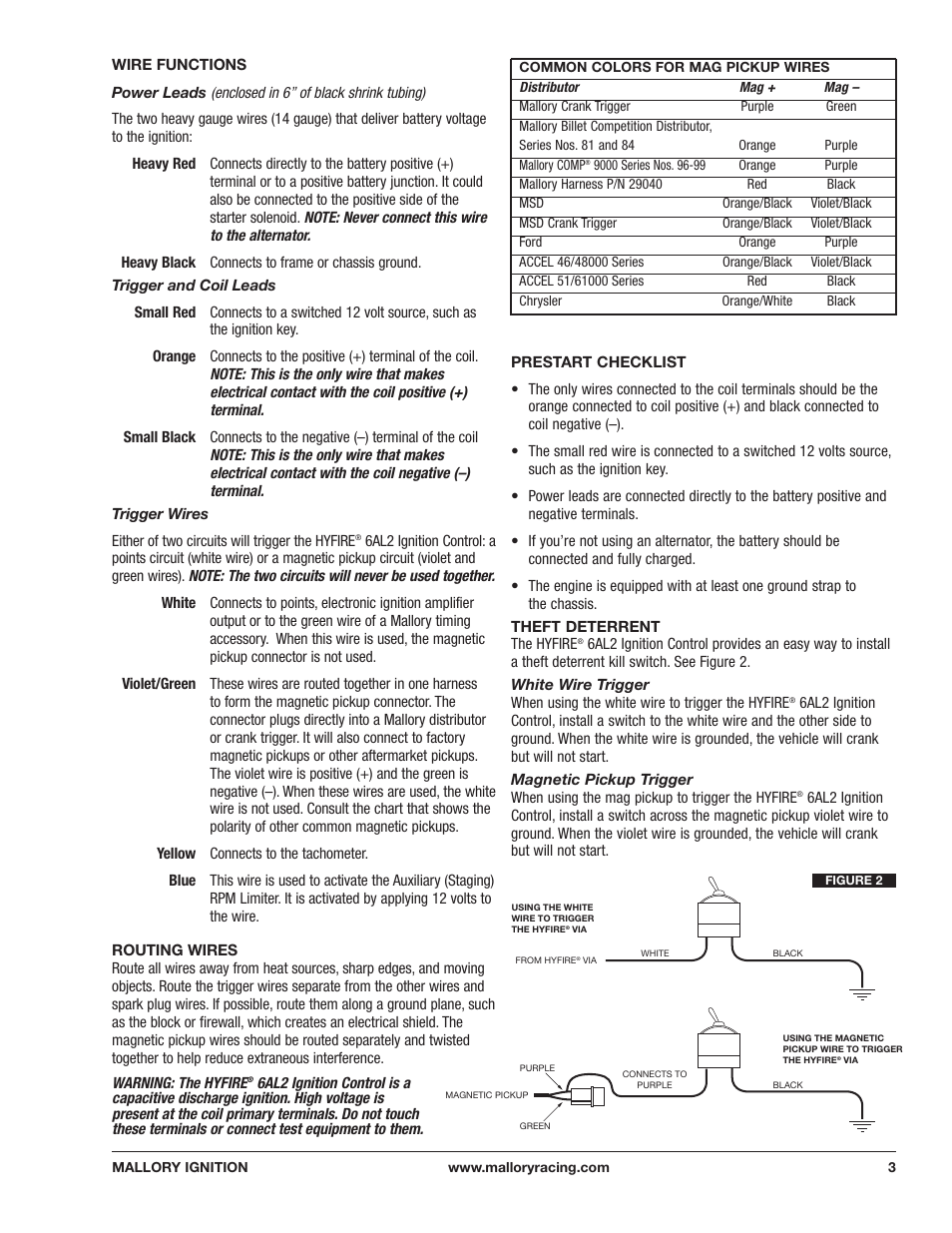 Mallory Ignition Mallory HYFIRE 6AL2 ELECTRONIC IGNITION CONTROL 6861m User Manual | Page 3 / 12