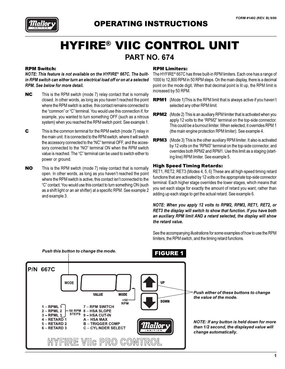 Mallory Ignition Mallory HYFIRE VIIC CONTROL UNIT 674M User Manual | 4 pages