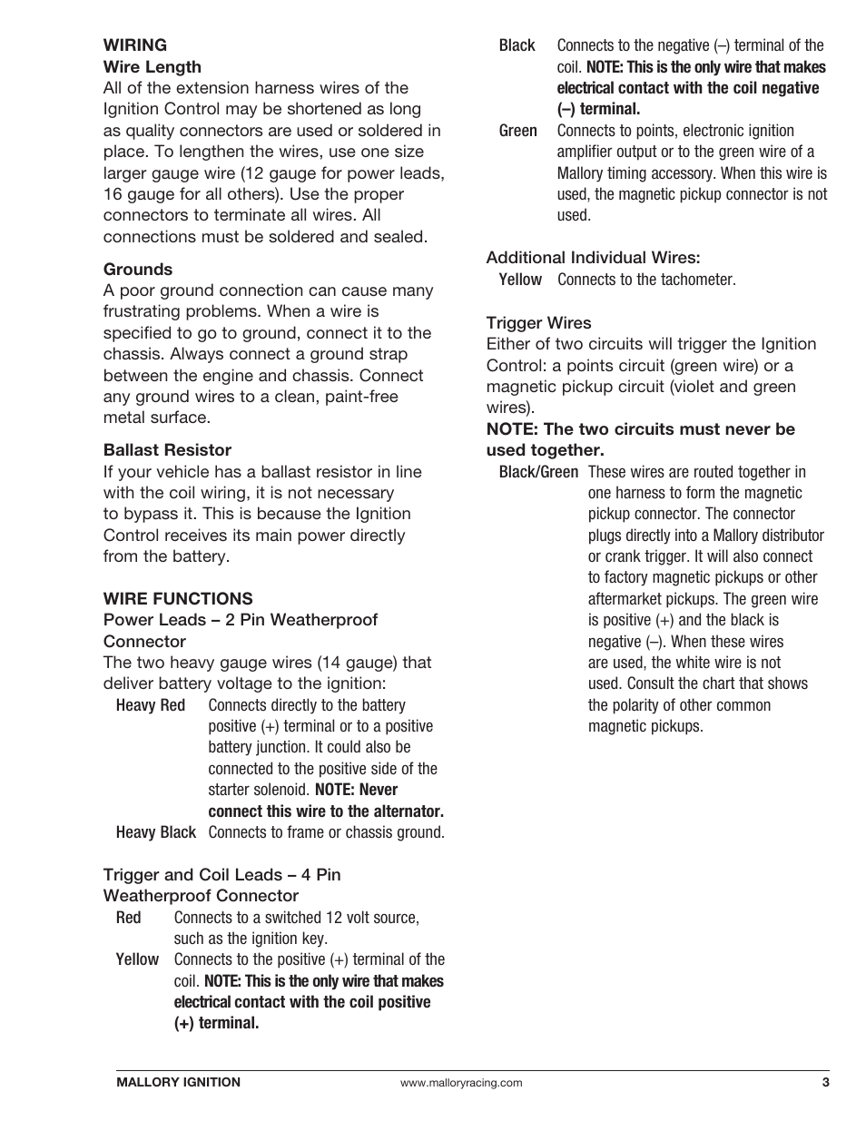 Mallory Ignition Mallory OFF-ROAD ELECTRONIC IGNITION CONTROL 6867M User Manual | Page 3 / 12