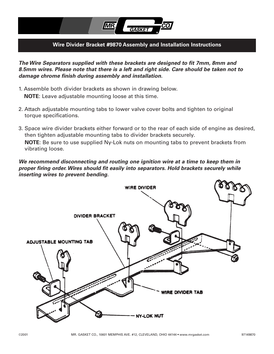 Mr. Gasket 9870 Wire Divider User Manual | 1 page