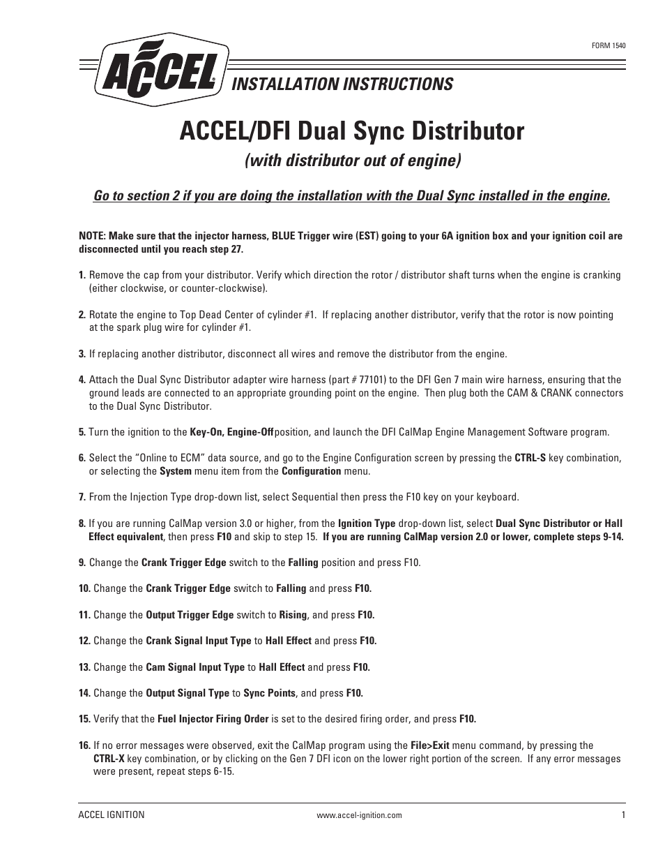 Mallory Ignition ACCEL DFI Dual Sync Distributor 77100 User Manual | 4 pages