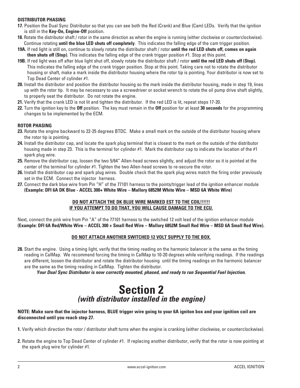 With distributor installed in the engine) | Mallory Ignition ACCEL DFI Dual Sync Distributor 77100 User Manual | Page 2 / 4