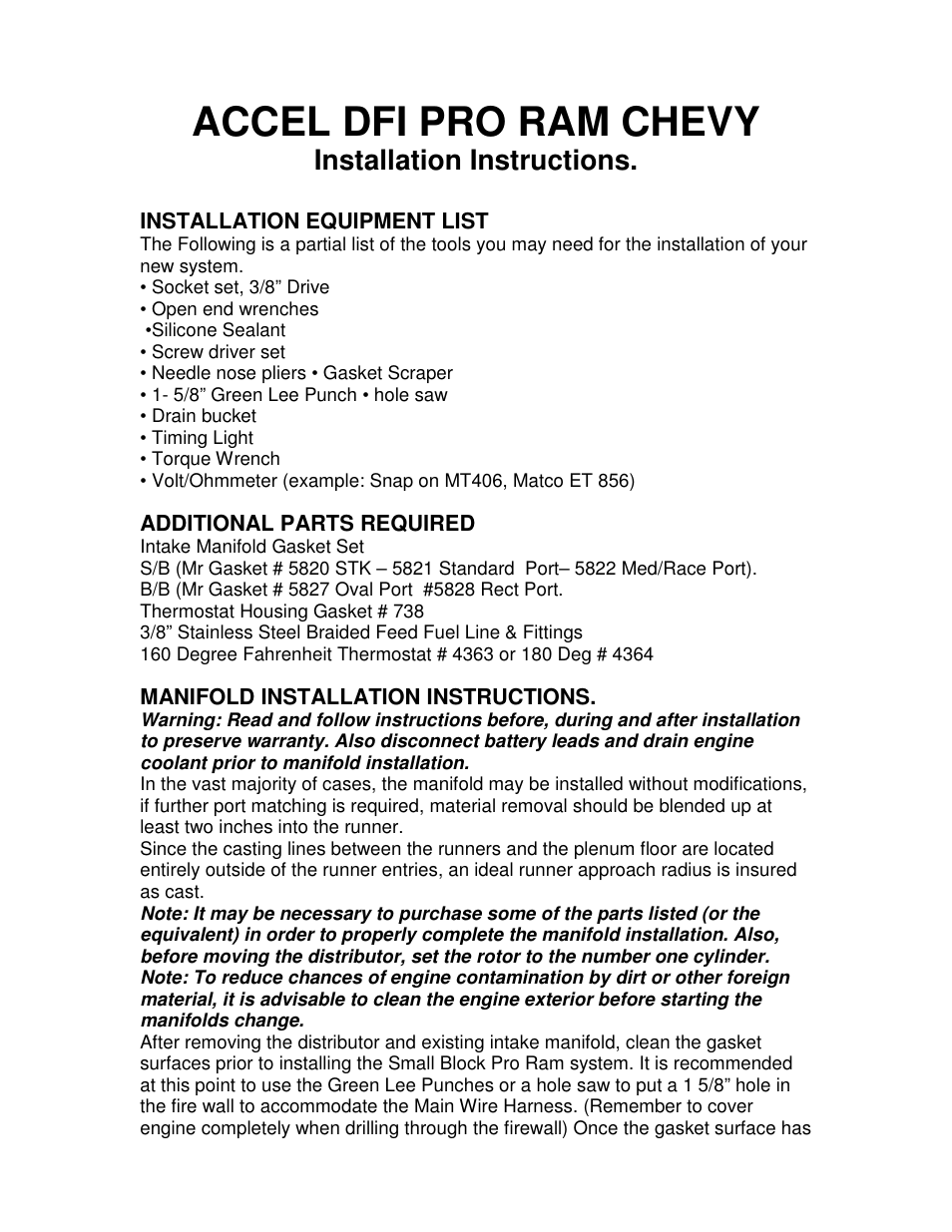 Mallory Ignition ACCEL DFI PRO RAM 77141_77142_77143_77144 User Manual | 4 pages